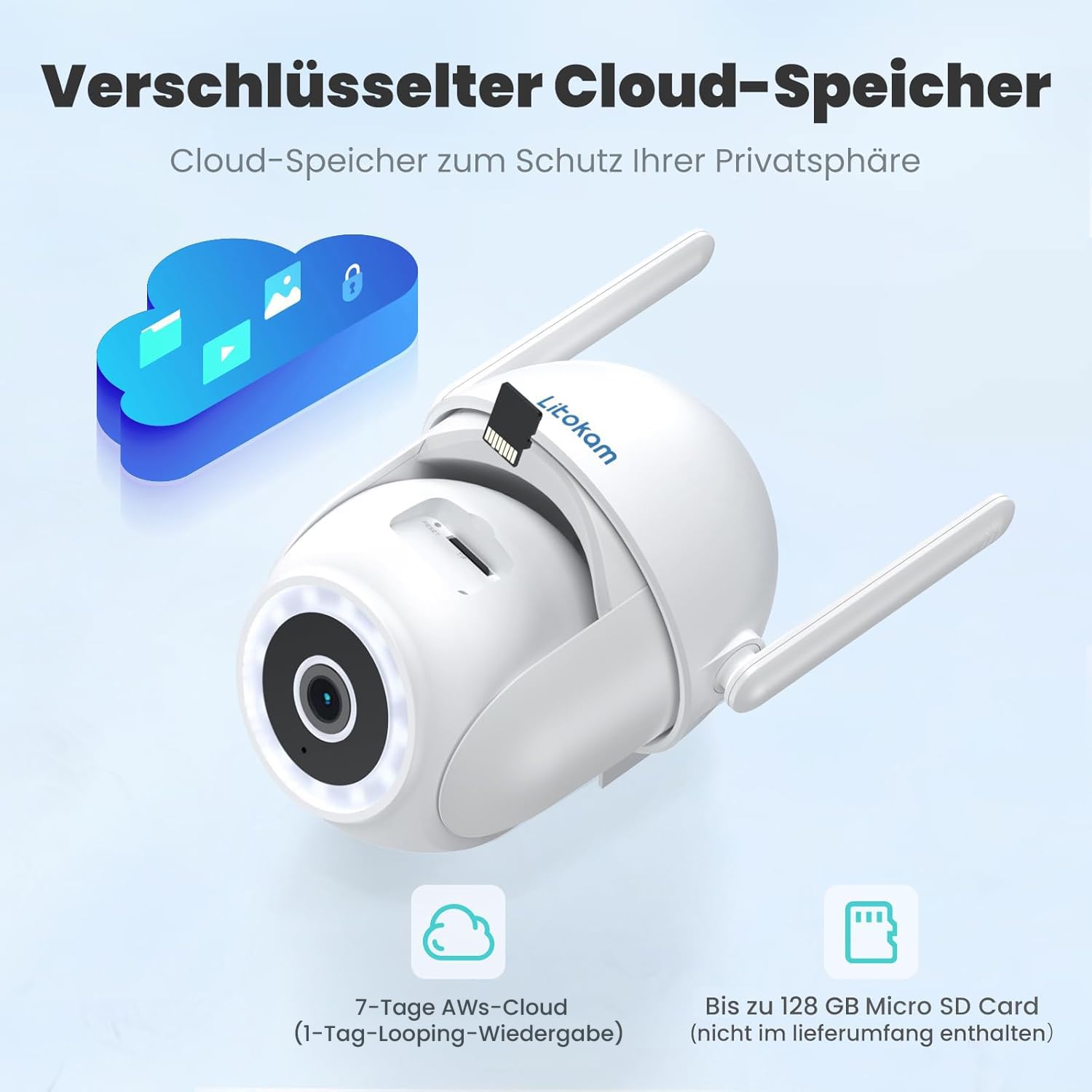 litokam 2K 4MP Überwachungskamera Aussen, 2.4GHz WLAN Kamera Outdoor mit Bewegungserkennung, Zwei-Wege-Audio, 360° PTZ Kamera überwachung aussen, WLAN Überwachungskamera Außen für Babyphone mit Alexa
