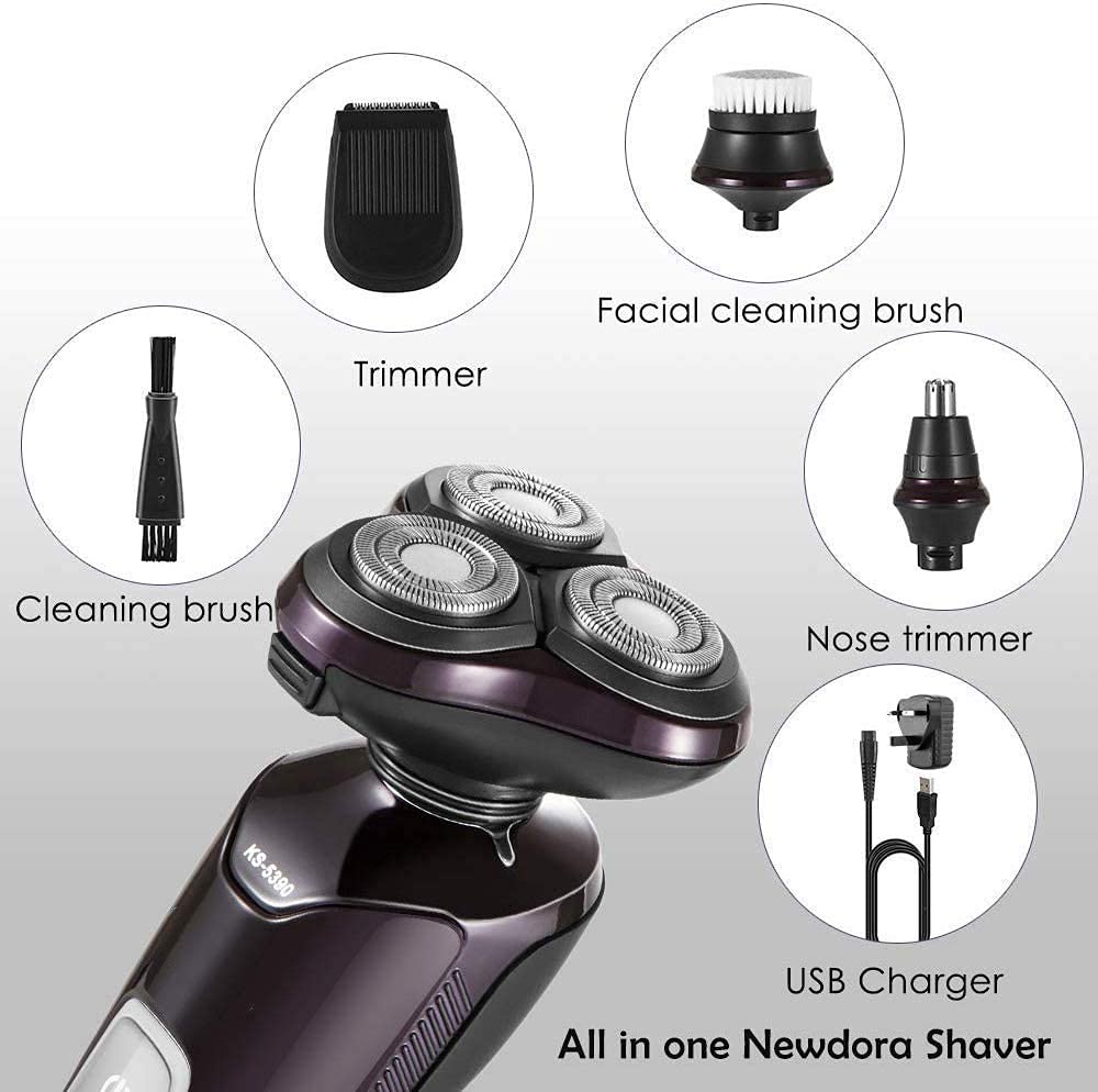 GeRRiT Rasoi elettrici per gli uomini Bald Head Rasaver Led Mens Elettrico Rasatura Rasatura Rasoio ricaricabile Bambino Bagnato Dry Rotary Rasoio Rasoio Grooming Kit con ritagli naso Capelli Trimmer