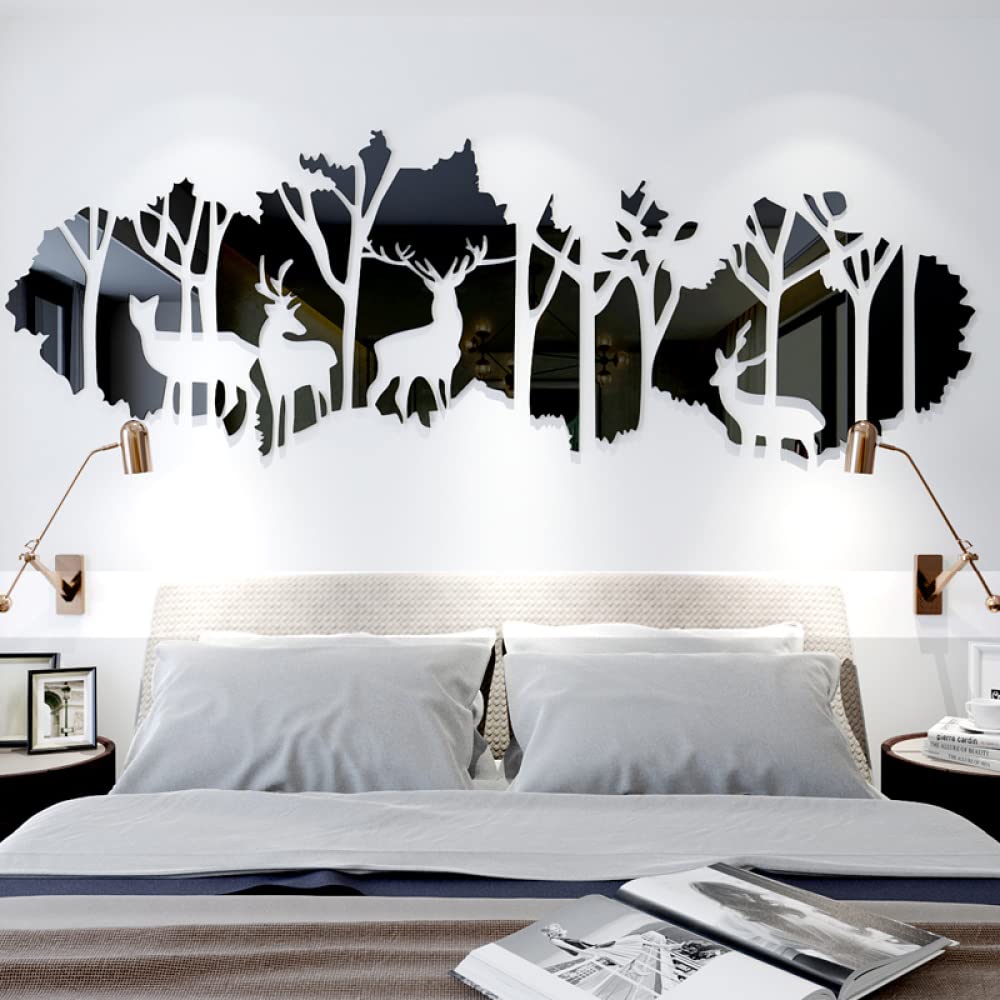 DOUKI Pegatina de Pared Espejo acrílico DIY calcomanías Tronco de árbol Ciervo Papel Tapiz 3D calcomanías de Pared Grandes Papel Tapiz Pegatina para TV sofá Dormitorio decoración de Fondo Decoración