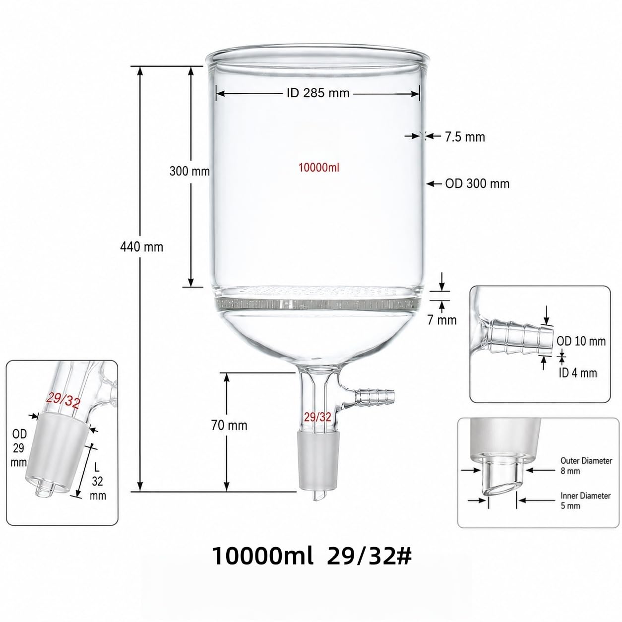 Büchnertrichter Poröse Glasplatte Große Kapazität Vakuum Laborfilter-29/32# 10000ml