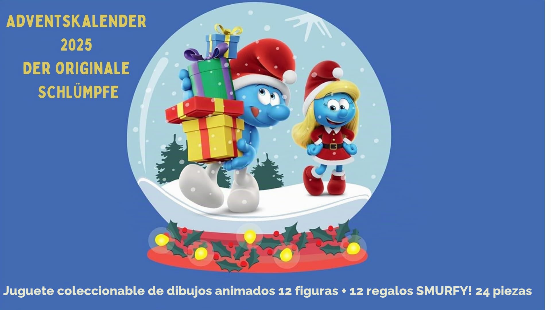 Calendario de Adviento 2025 El calendario de Adviento original de Pitufos. Juguetes coleccionables de dibujos animados para niños y niñas, 12 figuras + 12 regalos SMURFY. A partir de 3 años. 24
