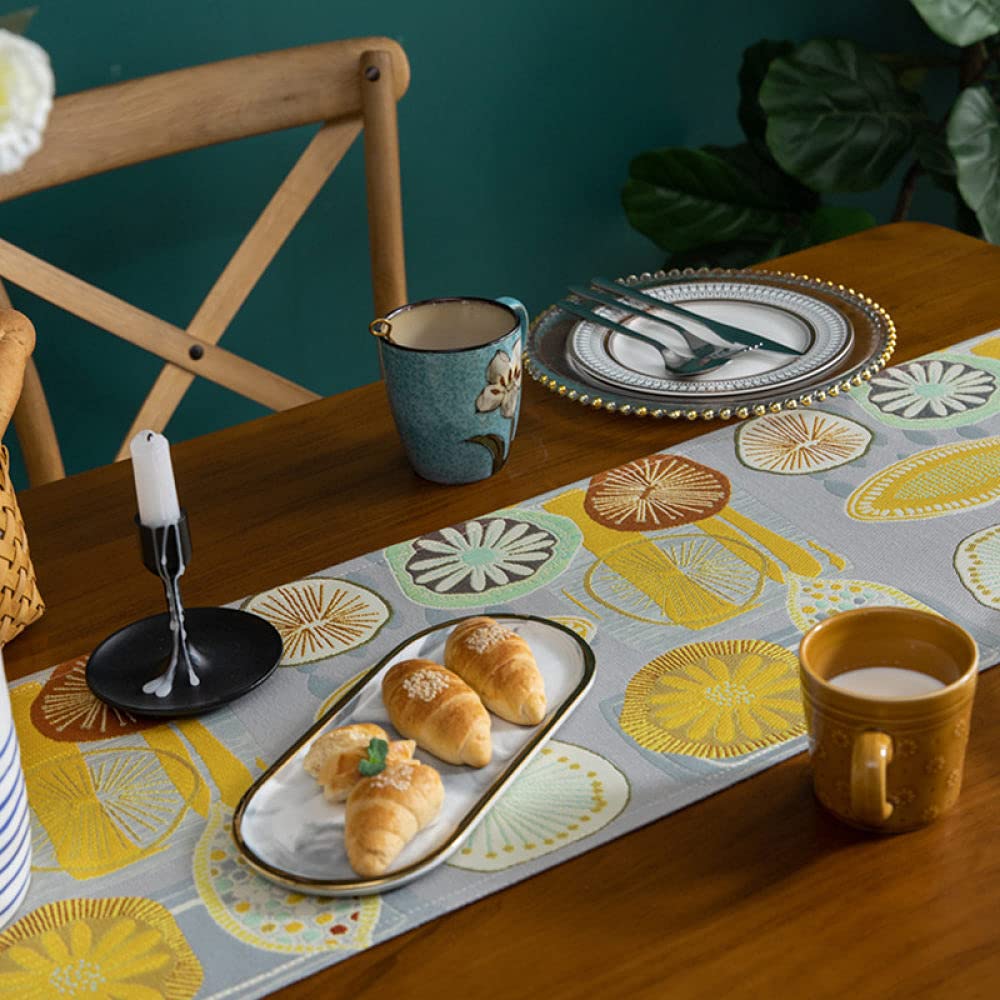 Tapetes para Mesa,Camino De Mesa Gris Camino De Mesa De Navidad Borlas con Estampado De Limón Mantel para Sala De Estar Mesa De Comedor De Navidad Fiesta Decoración Navideña, 34X180Cm