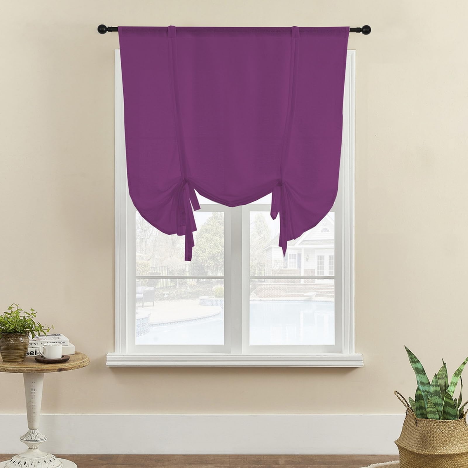 Liveinu Curtain Thermal Insulated Tie Up Window Shade Light Blocking Curtains for Kitchen Bathroom, Decoration Balloon Shade Corner Window Drape, Dark Purple, 60x120cm
