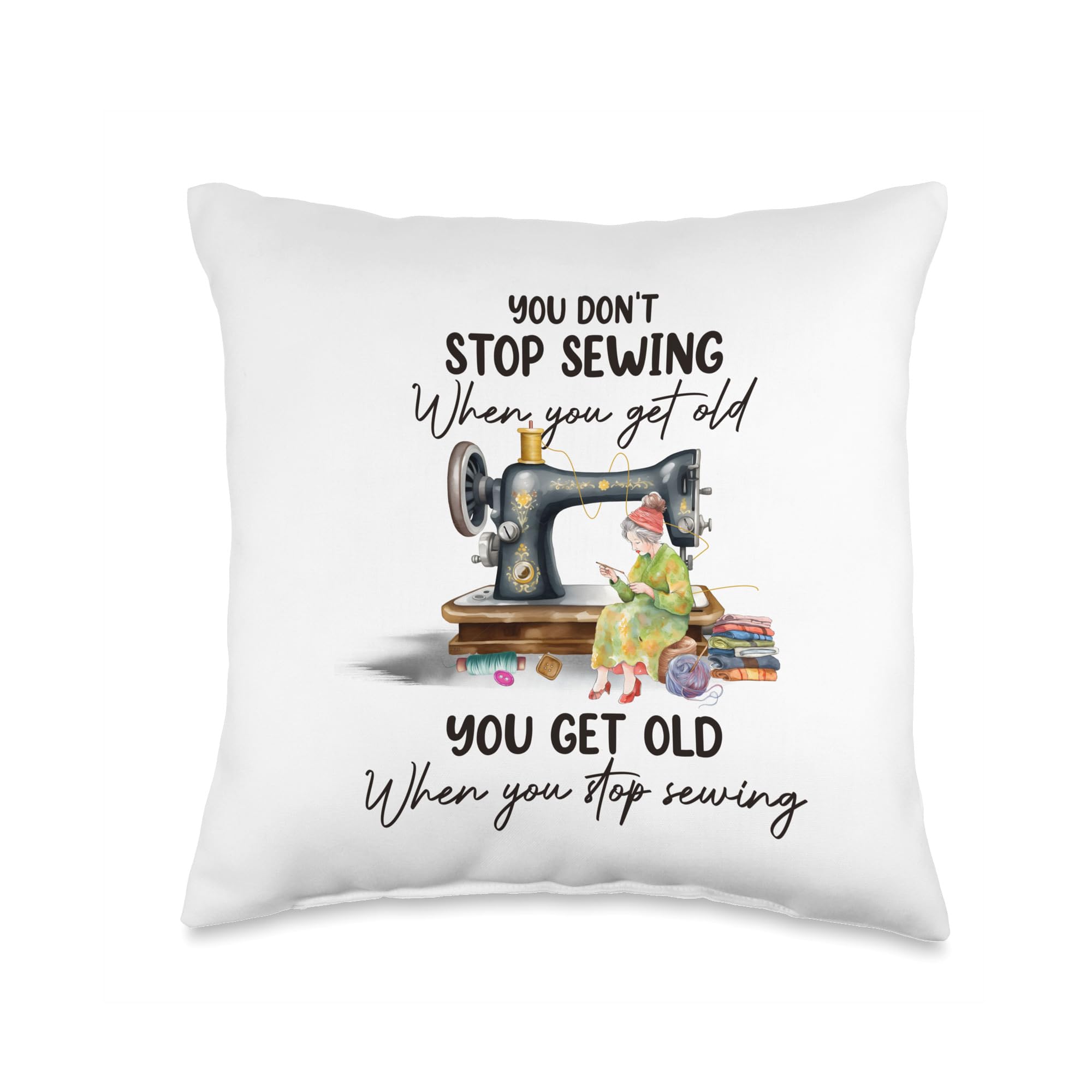 Quilting Yarn Graphic Design Seamstress Sewing Themed Throw Pillow