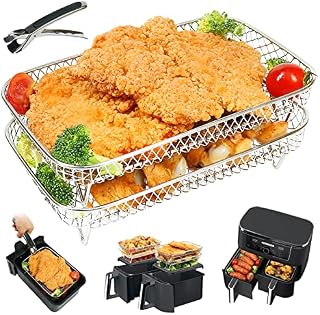 BYKITCHEN Air Fryer Racks, Large 304 Stainless Steel Rack with Clip, Air Fryer Accessories for Ninja Dual AF400UK/AF451UK 9.5L/Tower/Instant Vortex/EMtronics Double Drawer Fryers (2 Layers)