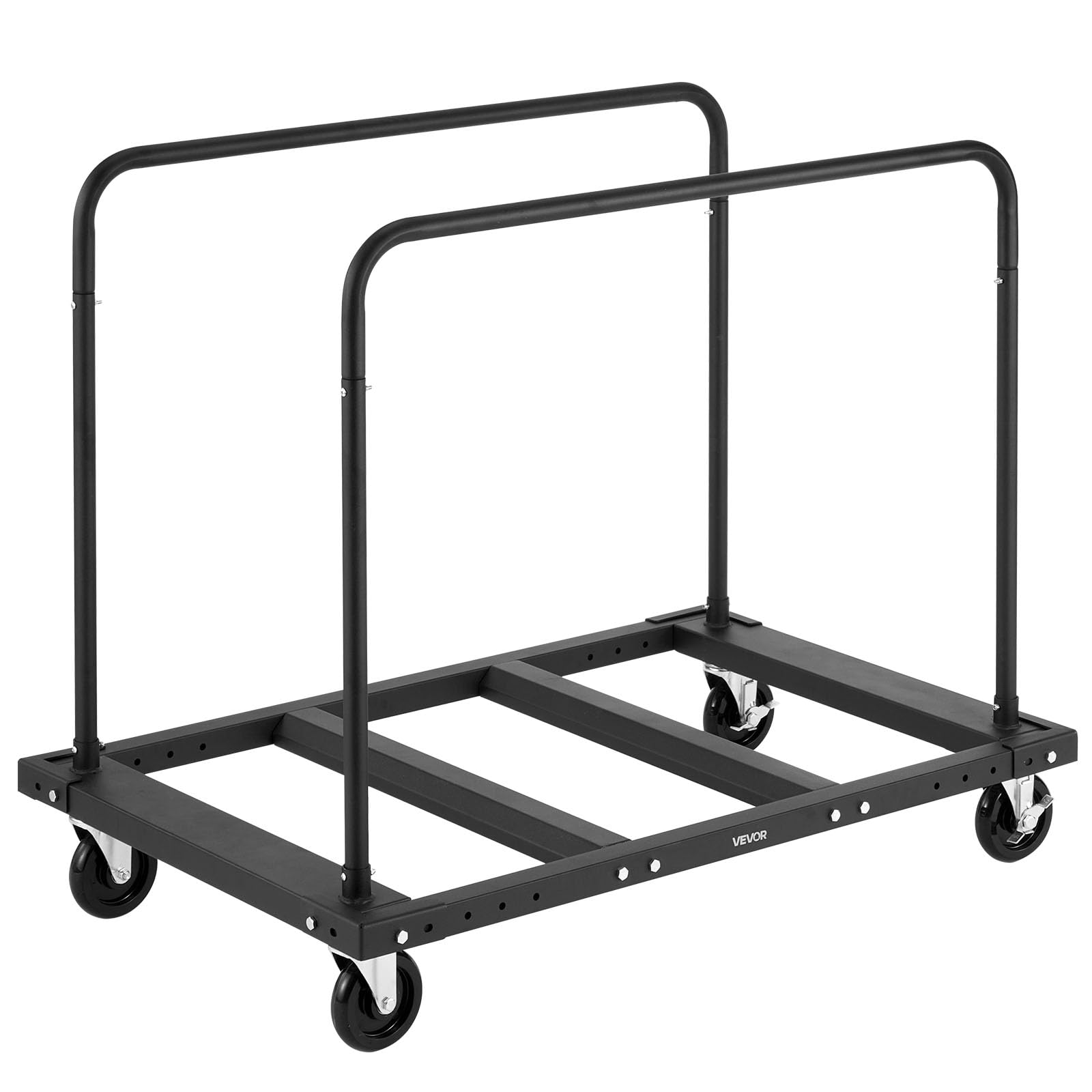 VEVOR Plattenwagen, 816 kg, Transportwagen mit 12,5 mm Lenkrollen, Plattenroller, Rohrbügelwagen mit Zurrgurt & 2 seitlichen Handläufen, Transporthilfe für Fabrik, Lager, Garage, Schwarz