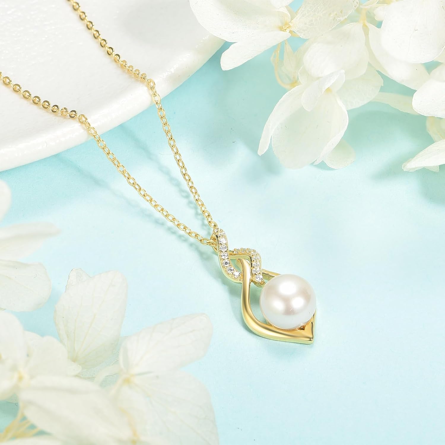 Pearl Necklace 8mm Genuine Freshwater Pearl Necklace for Women 925 Sterling Silver Pearl Necklace Pendant Jewelry Gifts for Women Her Mom