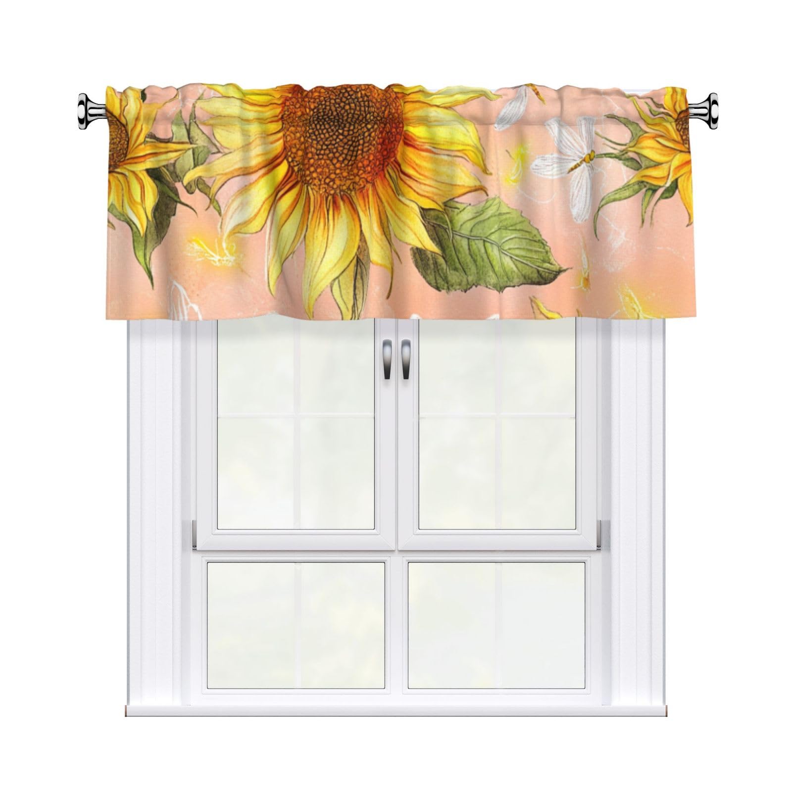 Helhappy Short Window Curtain Valance Farmhouse Yellow Sunflower Rustic Flowers 3" Rod Pocket Window Treatment for Home Decorations, 54 x 18 Inch, 1 Panel