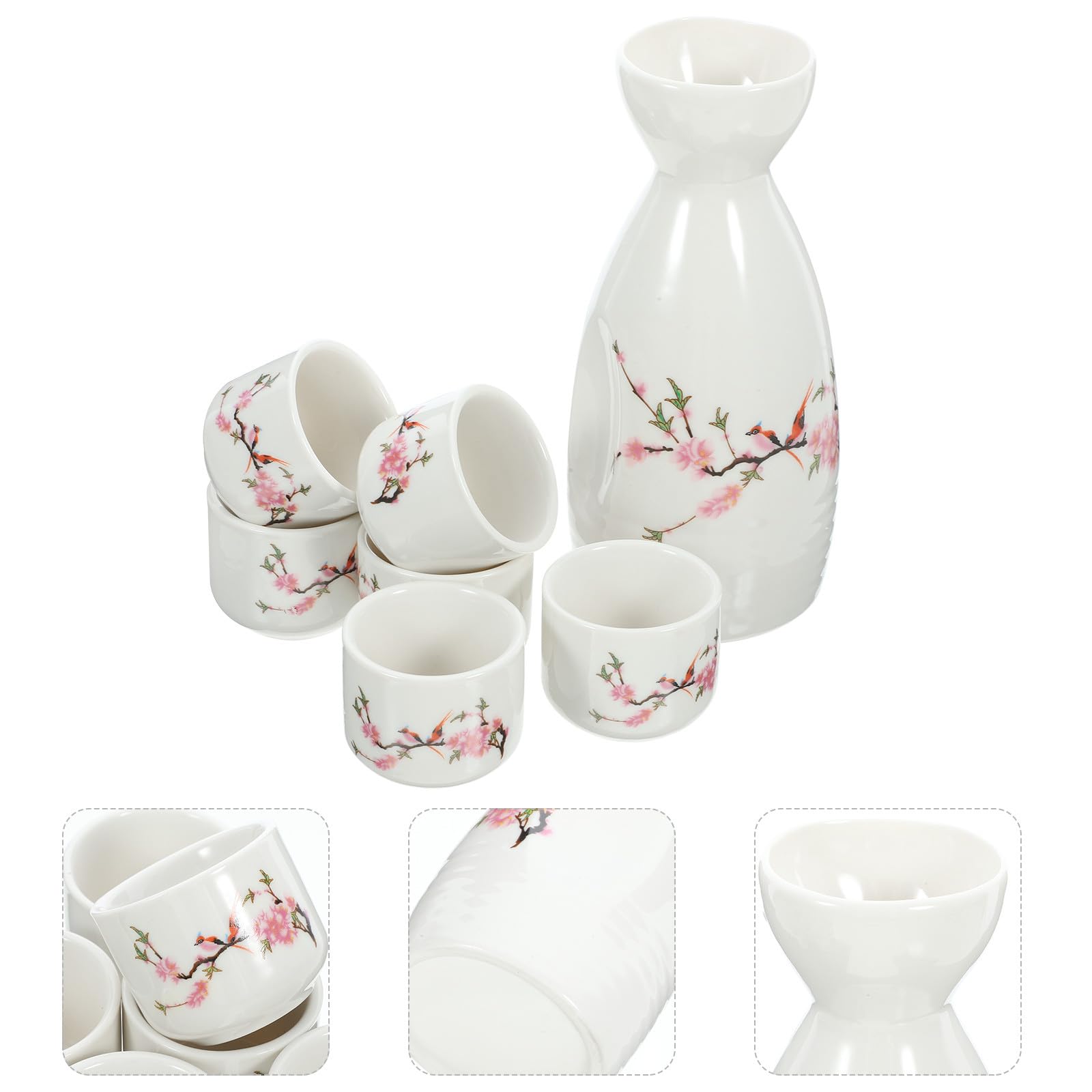Gatuida Set 7 Pezzi Tradizionale Pentola per Sakè e Tazze in Ceramica Giapponese, Bollitore Collo Stretto e Bocca Larga, Resistente e Lavabile in Lavastoviglie, per Degustazione Sakè