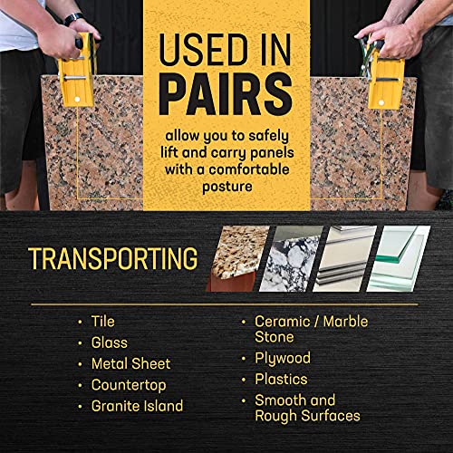 Generic Heavy Duty Set Of 2 Double Handed Stone Carry Clamps Scissor – Lifting & Transporting Tool For Glass Plate Granite Slabsmetal Sheetceramic And Marble Stone, Yellow #TOP4