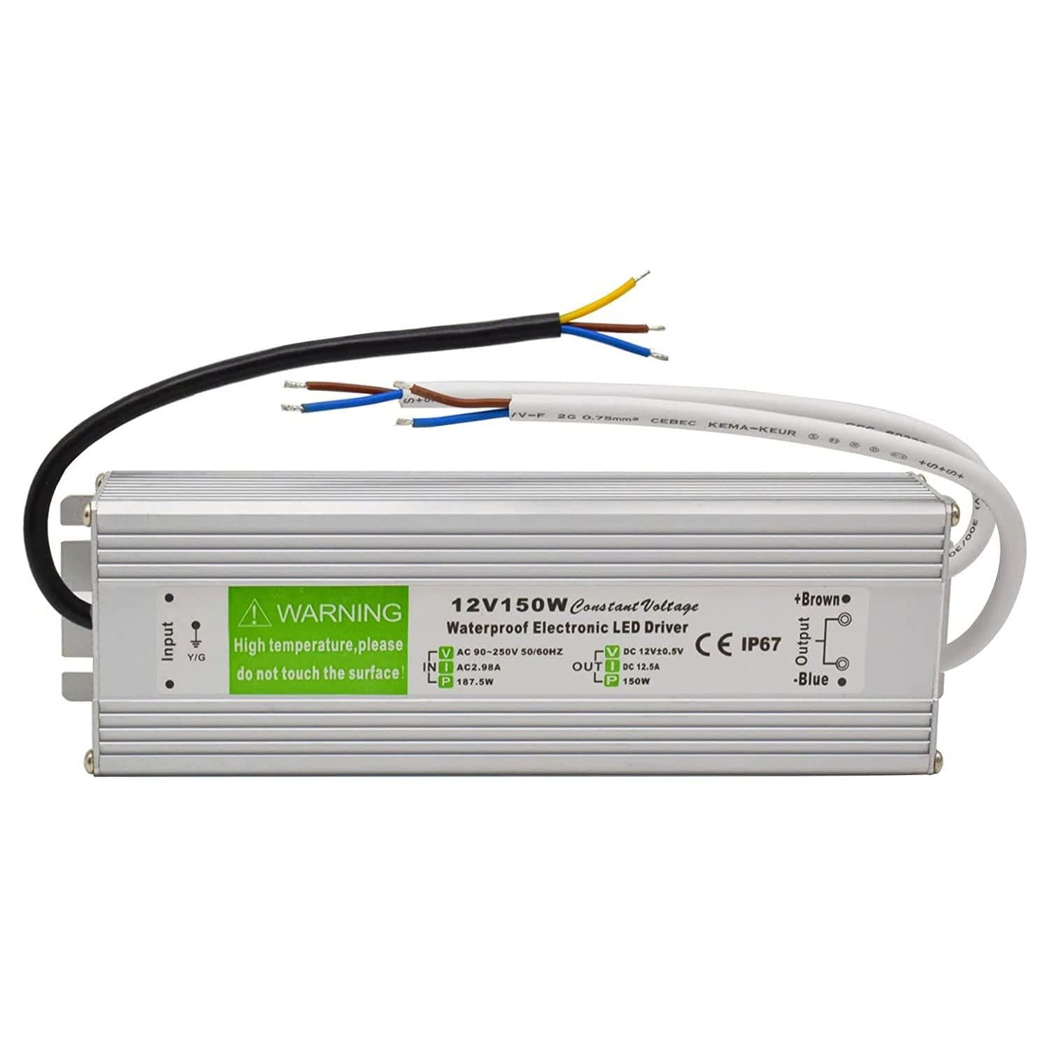 DC12V LED Driver Lighting Outdoor Transformer 150W 12.5A, IP67 Waterproof Transformer, Constant Voltage LED Power Supply, AC to DC Low Voltage Light Adapter, for Garden LED Lamps and Shed Light