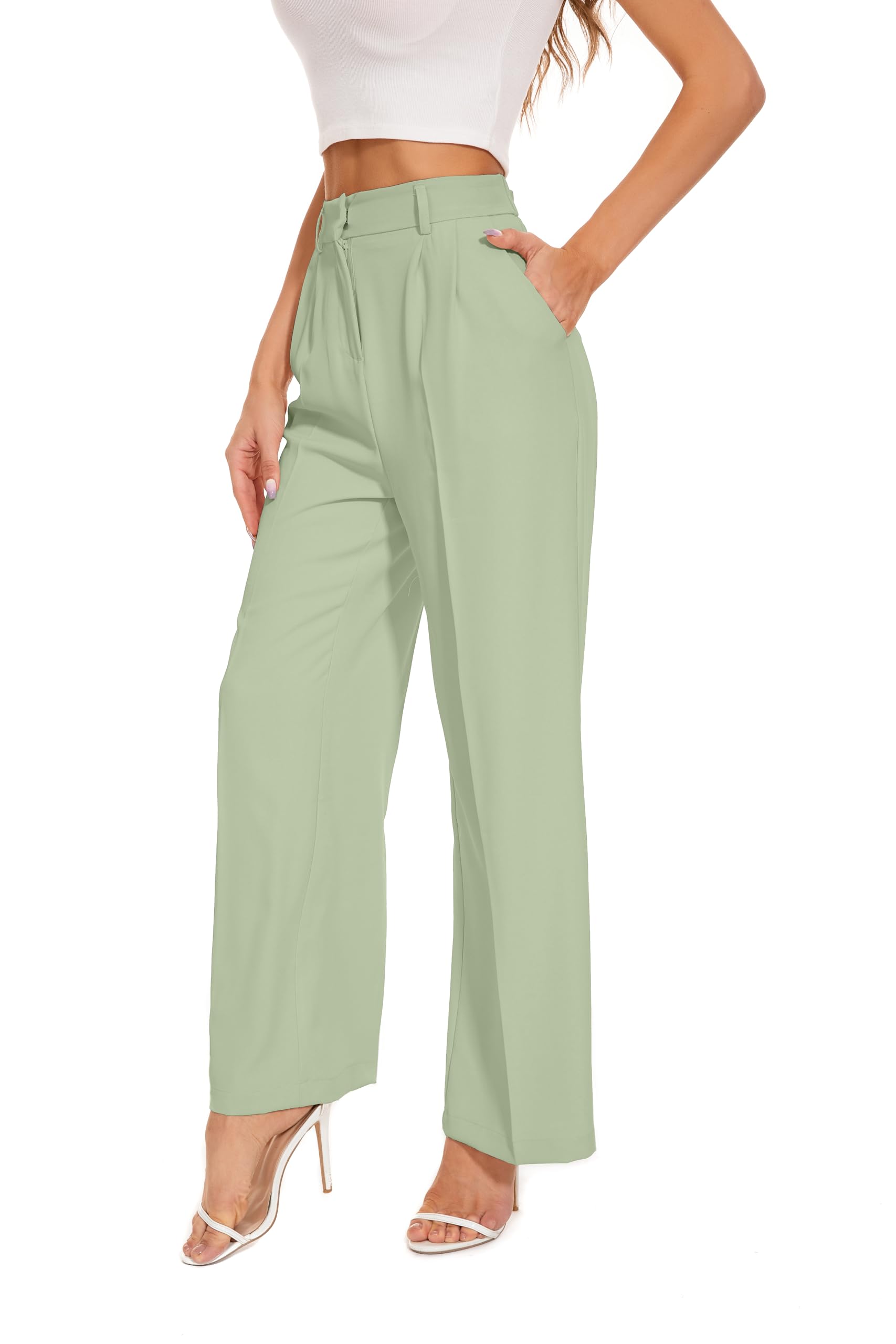 FUNYYZO Wide Leg Pants Women's High Elastic Waisted in The Back Business Work Trousers Long Straight Suit Pants — view 21