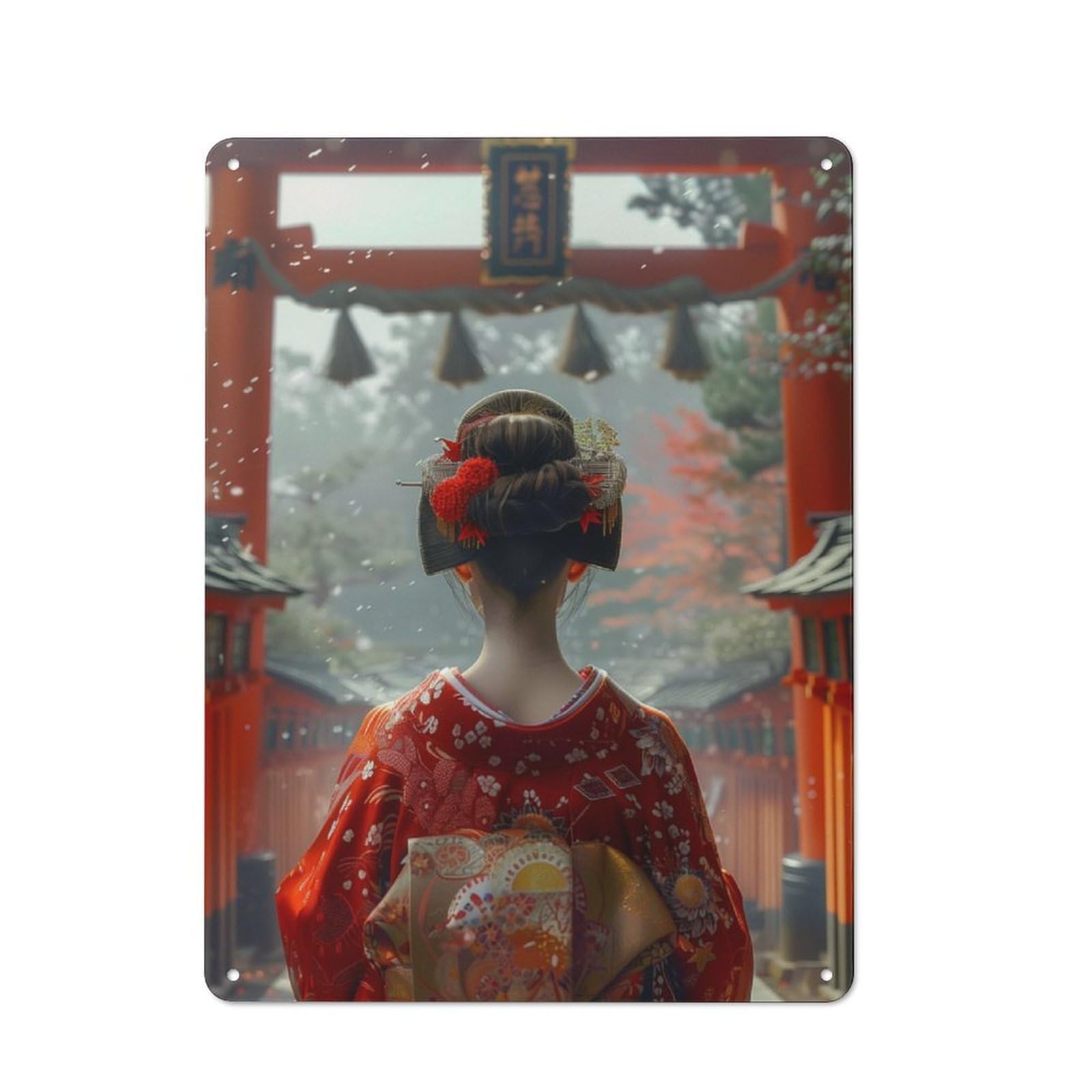Junmoney Geisha Japanese Torii Gate Printed Metal Sign 40X30cm For Kitchen Or Home Bar, Housewarming Present For People Styling Kitchen And Home Bar