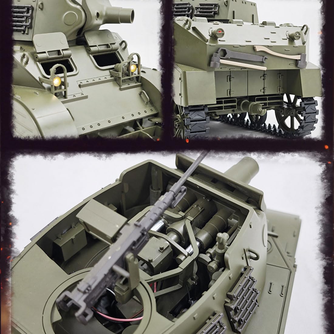 Tanque 1/16 Rc, 2.4G U.S. M8 Autopropulsado Howitzer RC Simulación Tanque, Con Sonido Y Luz, Humo Telescopio, Modos de Doble Velocidad, Coche teledirigido para Adultos (RTR)