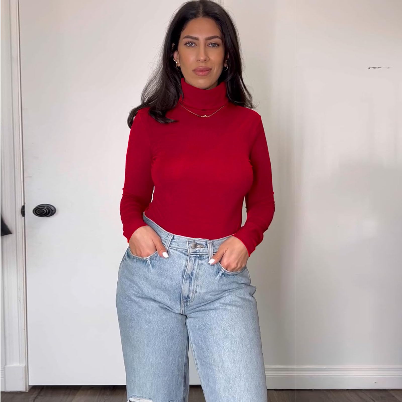 SHAPERIN Body Mujer Cuello Alto Manga Larga Bodysuit Long Sleeve Turtle Neck Casual Jumpsuit Tops Elegante