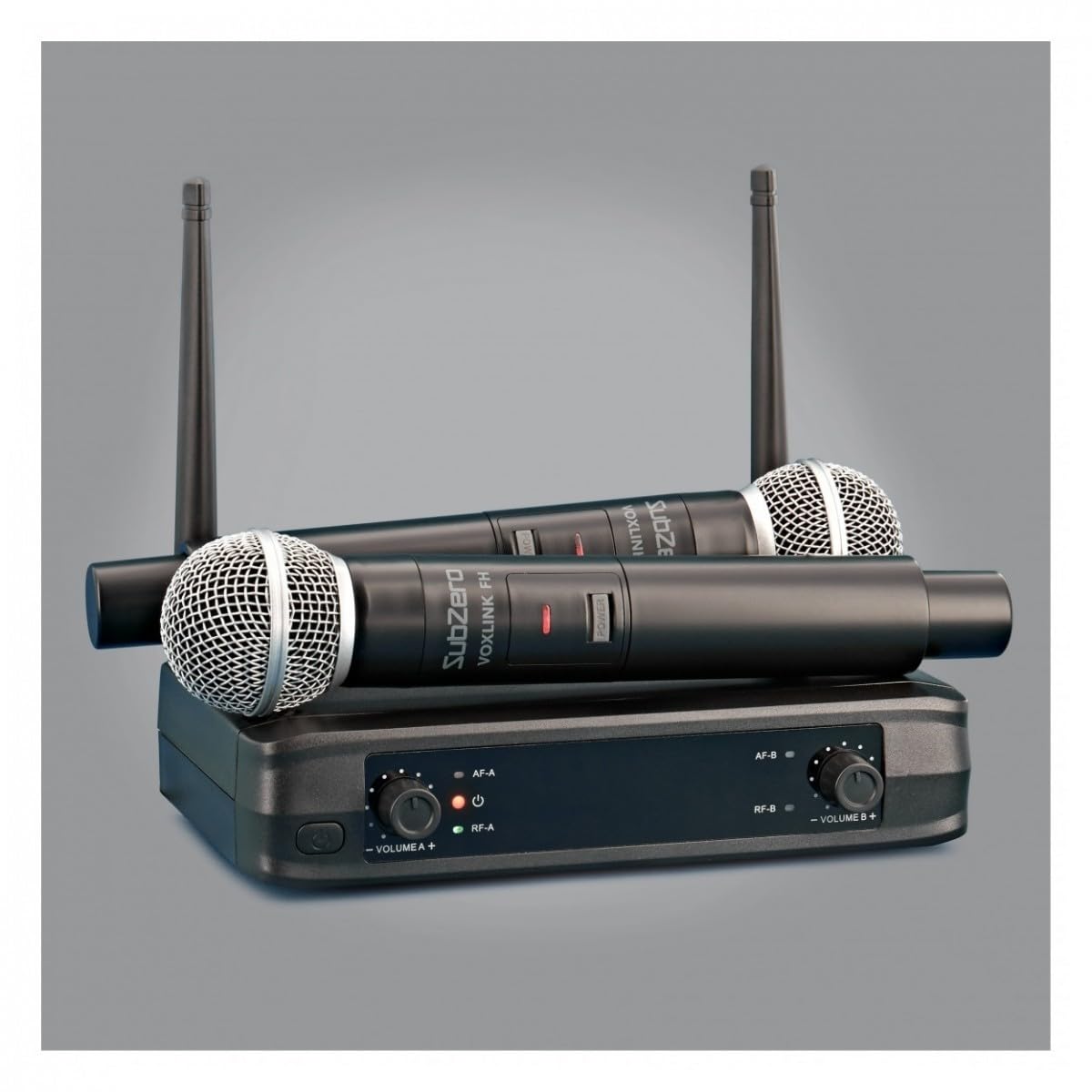 SubZero Sistema microfonico wireless con 2 microfoni | Per cantanti, presentatori e artisti, supporta due esecutori, frequenza fissa UHF, portata fino a 50m