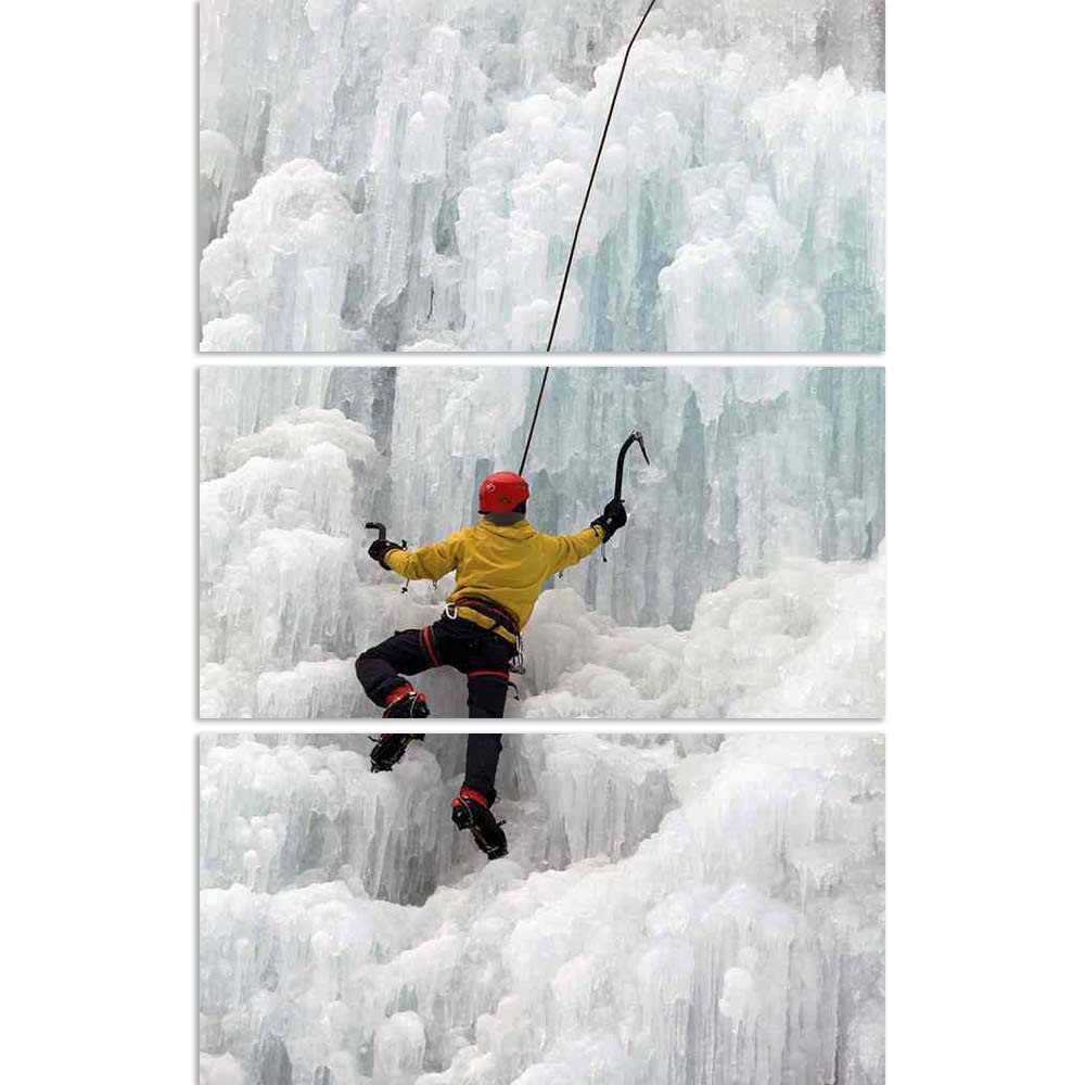 ArtzFolio Ice Climber On Steep Frozen Waterfall Split Art Painting Panel On Sunboard 18 X 27.7Inch