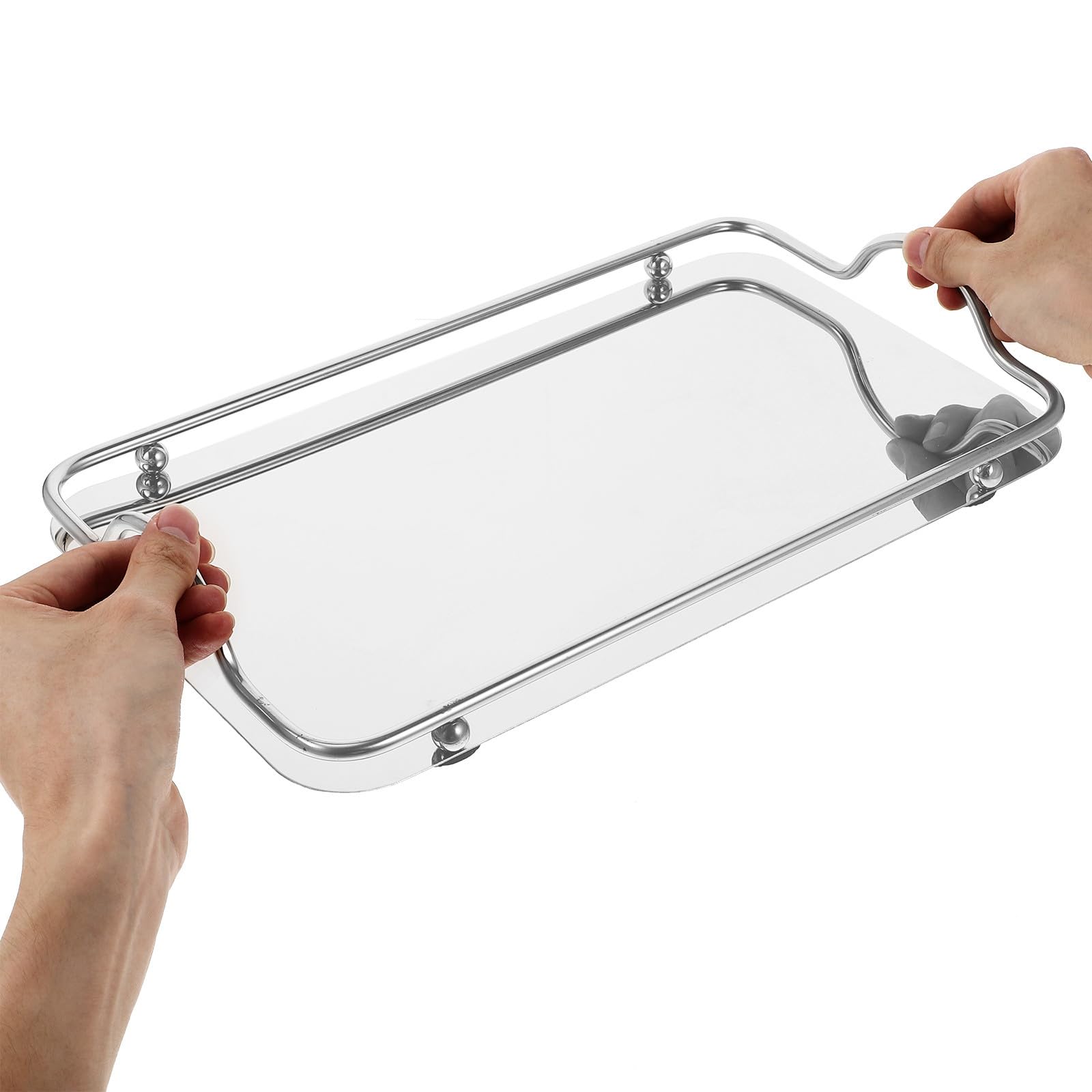 Bandeja de café de acero inoxidable brillante con asas, diseño rectangular portátil para sala de estar y uso diario en el hogar, ideal para entretener y servir a los invitados