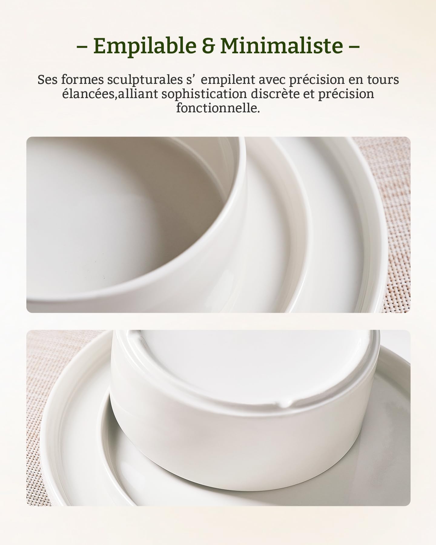 Richmount Porcelaine Service 12 pièces pour 4, assiettes et bols, blanc | Service de vaisselle, assiettes au design moderne, service de table à bord relevé, compatible micro-ondes et lave-vaisselle
