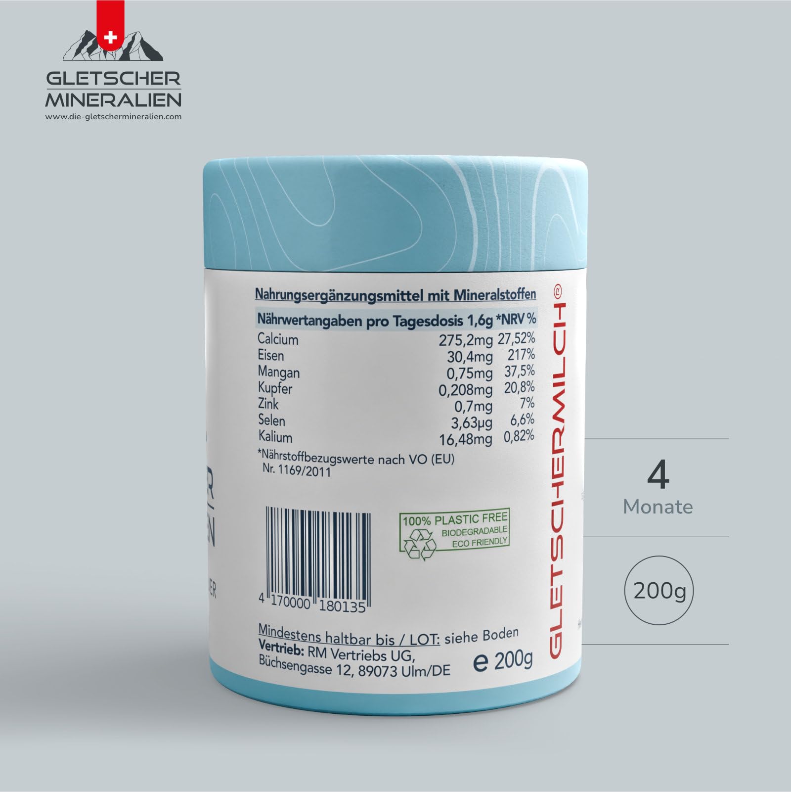 Gletschermineralien® Basenpulver - Mineralpulver des Gotthard Massivs - Premium Schweizer Mineralien Pulver - Naturreines Basenkonzentrat - Basenkur für Säure Basen Balance - 200g