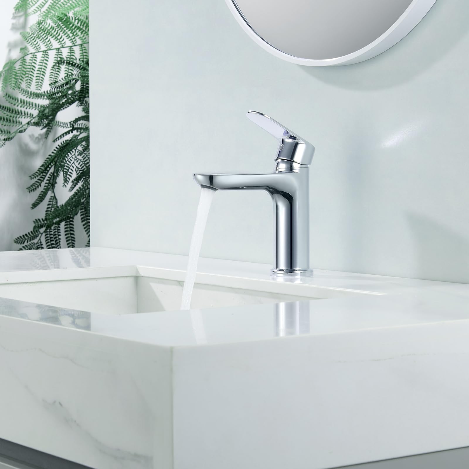 CECIPA Grifo Lavabo,Grifo Lavabo de Baño sin plomo,altura de 16,4 cm | Monomando para Lavabo ahorrador de agua,con cartucho de cerámica y manguito de conexión de 60 cm,Cromo