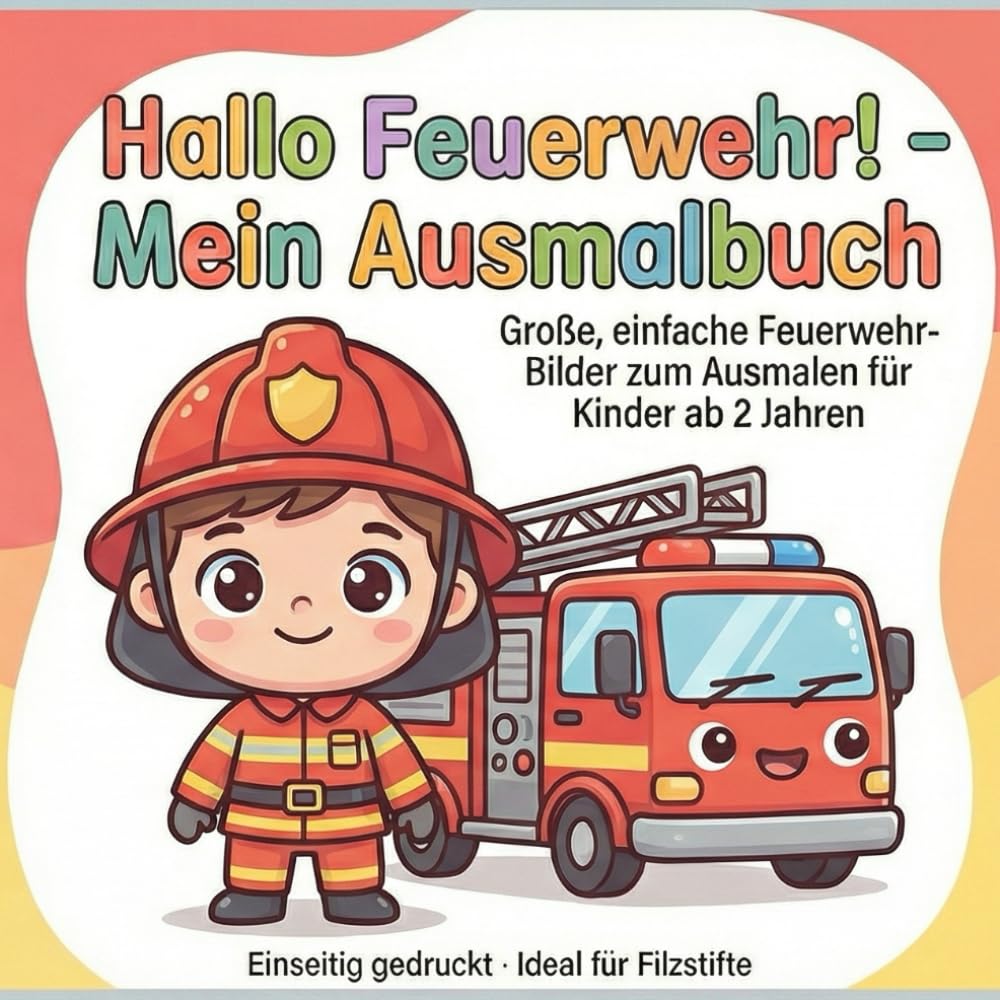 Hallo Feuerwehr! - Mein Ausmalbuch: Große, einfache Feuerwehr-Bilder zum Ausmalen für Kinder ab 2 Jahren, Einseitig gedruckt - Ideal für Filzstifte ... - Mein Ausmalbuch: Ausmalbücher für Kinder)