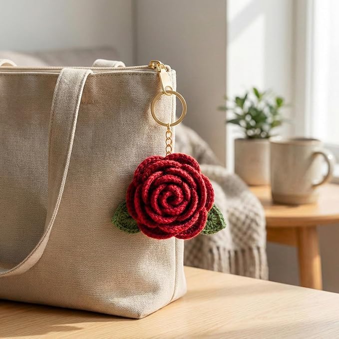 Image of Handmade Crochet Keychain Combo for Girls Women Cute Aesthetic Sunflower Strawberry Watermelon Daisy Knitted Keychain Bag Charm Purse Charm Car Key Ring Backpack Accessories Gift