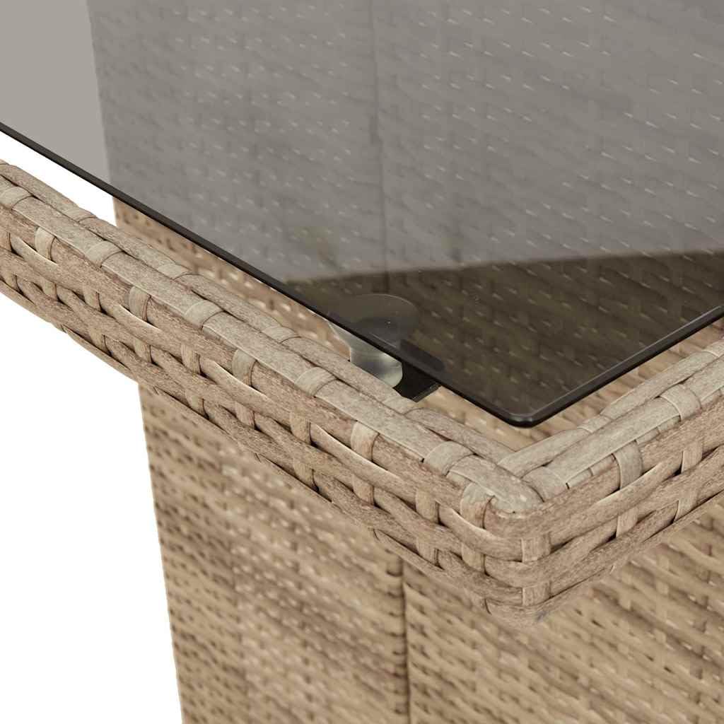 Set bistrot da giardino in polyrattan beige, con cuscini, 9 pezzi