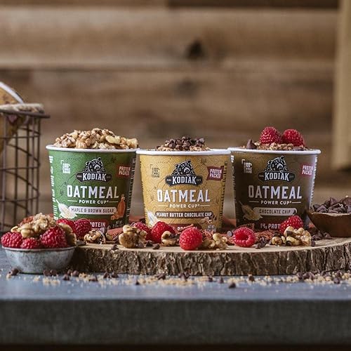 Vista 8 de Kodiak Cakes - Paquete surtido de avena instantánea con proteína en vaso: sabor mantequilla de maní con chispas de chocolate, miel de arce y azúcar