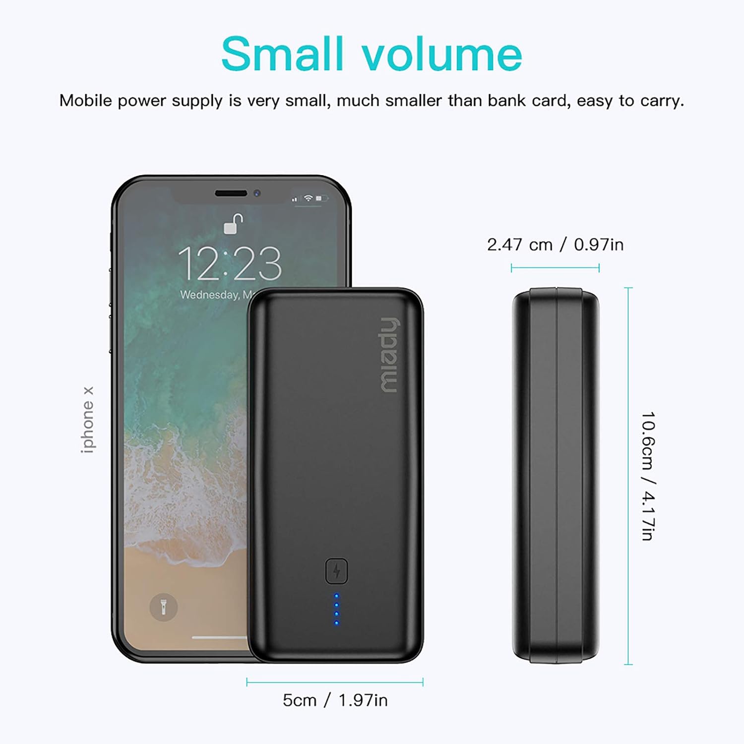 Miady Ultra Compact Portable Charger 10000mAh, USB C Battery Pack Power Bank with 5V/2.4A Dual Output Fast Charge, Compatible with iPhone, iPad, Samsung, LG and etc