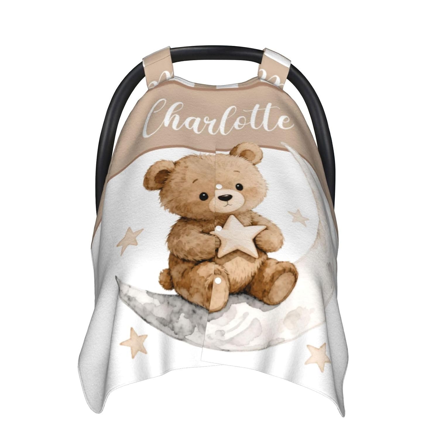 Personalized Cute Bear Baby Car Seat Cover with Name – Custom Nursing & Breastfeeding Cover, Soft Breathable Carseat Canopy for Newborn Infant Boys Girls, Shower Gift for Baby