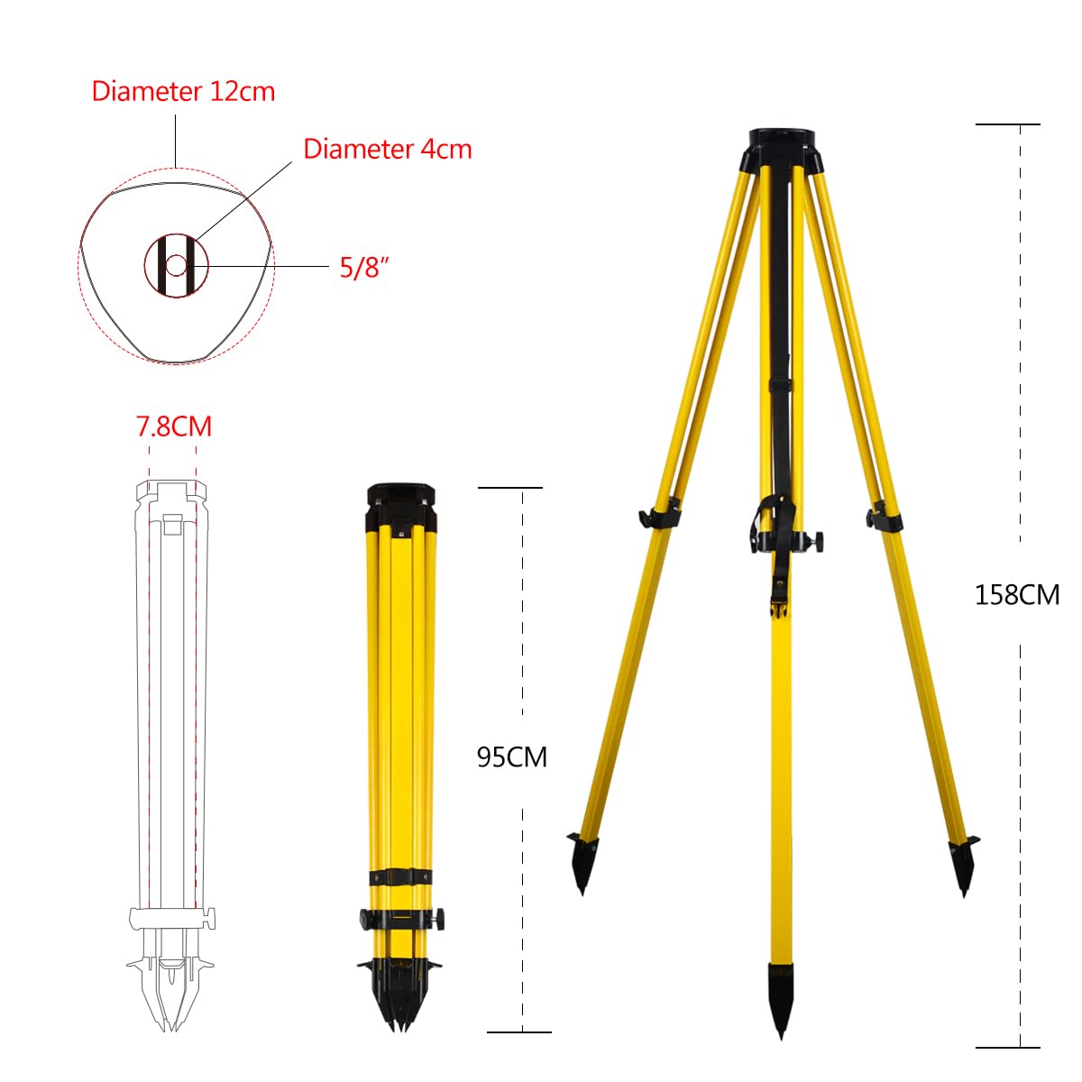 Trípode telescópico de pierna, trípode de aluminio resistente para topografía de construcción con cabeza plana de 11 hilos de 5/8 pulgadas para estación total, teodolito, nivel automático-Tk1015