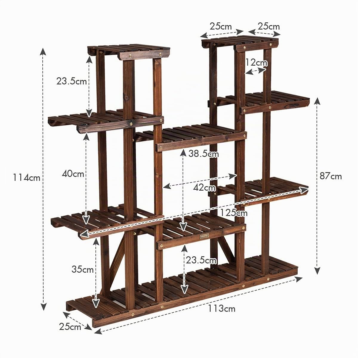 GIANTEX Pflanzenregal Blumenregal Holz, Blumenständer 6 Ebenen, Pflanzenregal Gartenregal mehrstöckig, Blumentreppe rustikal, Blumenbank für Indoor & Outdoor 125x25x114 cm