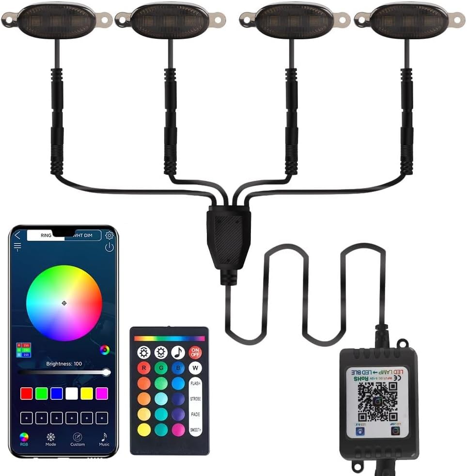 AutoBizarre Set of 4 pcs RGB Muticolor Music Controlled Smoked Shell Raptor Style Car Front Grill DRL Emergency Warning Off-Roading Lights With App and Remote Control for All Cars, Vans, SUV, Trucks-image-13