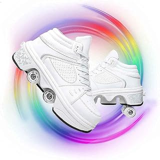 MU Patines Ajustables de Rueda de Patas, Botas de Patines de Patas de Patas, Zapatos de Rodillo de Deforión con Luces Led en 7 Colores Adultos para Niños para Niños Caminando Patines,Blanco,40