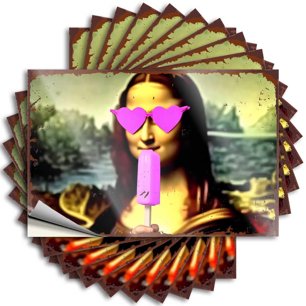 Sticker Spring Vinyl Decals, Teen Waterproof Laptop Stickers for Water Bottle | Modern Mona Lisa Enjoys A Pink Popsicle: A Contemporary Twist On Perfect for Boss Laptop Decor(6X9CM)
