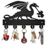 MAYJOYDIY Dragon Coat Rack Wall Mount Wood Fire Dragon Key Holder for Wall 11.8×7.9inch Dragon Spitting Fire Key Rack 5 Alloy Hooks Decorative Key Hanger for Entryway Room Front Door Gift