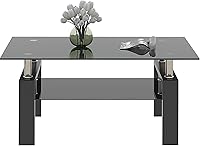 Vista 19 de Juego de 3 mesas de centro de vidrio con marco de metal negro para sala de estar