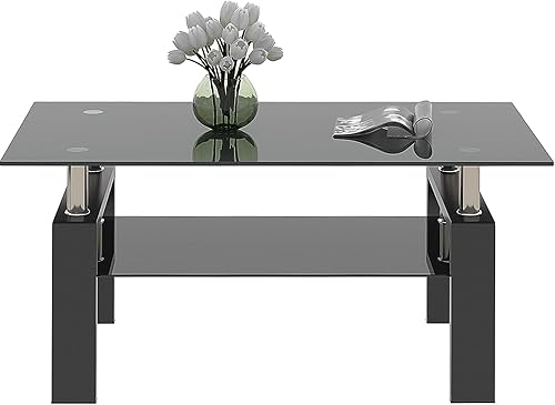 Miniatura 21 de Juego de 3 mesas de café de vidrio negro, juego de mesas para la sala de estar de 3 piezas, juego de mesas de café de vidrio negro y mesas de 1a