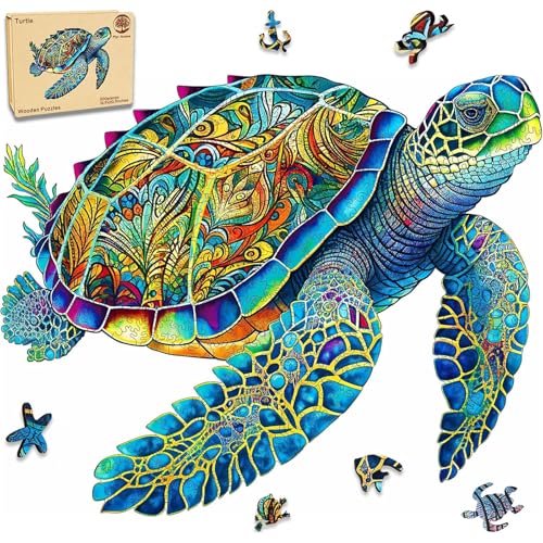 MYS Aurora FSC Certified Wooden Puzzles, Sea Turtle Jigsaw Puzzles 500 Pieces, 5MM Unique Shaped Wooden Puzzle for Adults and Kids, Family Game 16.9 x 20.7 Inch