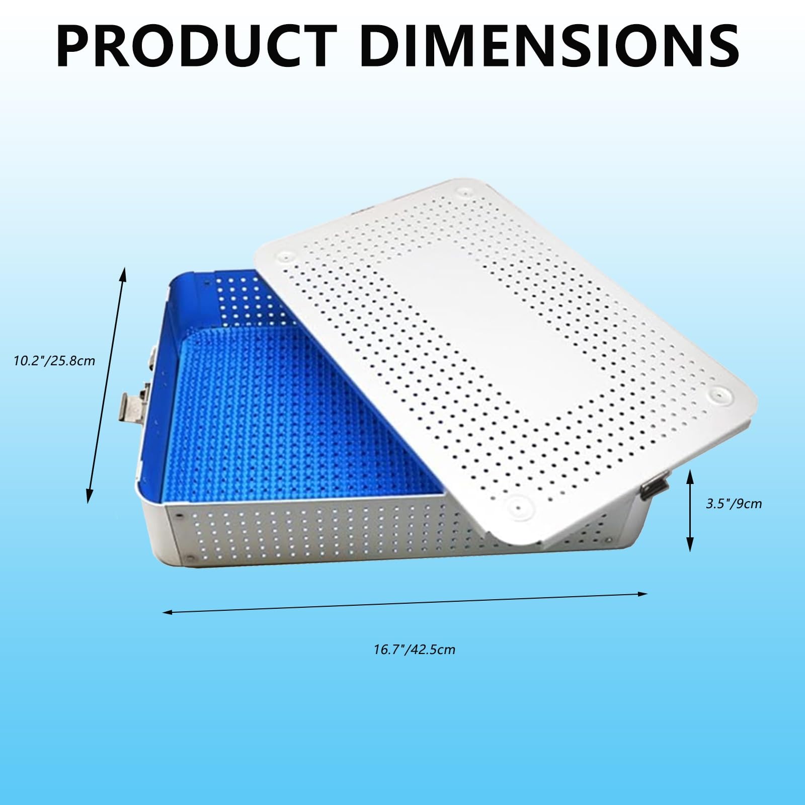 Caja de Esterilización de Aluminio con Mata de Silicona y Tapa Cerradura, 42,4 cm L × 26 cm A × 8,9 cm H, Caja de esterilización Liviana para Equipos quirúrgicos móviles(White)