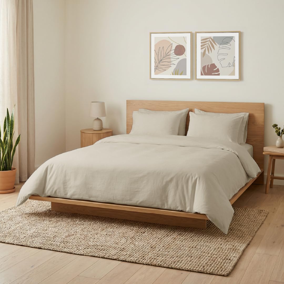 Blue Dahlia 100% Cotton, King Size/Double, Bedsheet (108" x 108") + 2 Pillow Covers, Percale Weave, 200TC Solid Premium Bedsheet, Colour: Beige-image-39