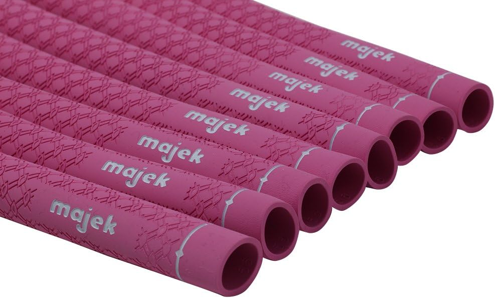 Majek Ladies Tour Pro Pink Undersize Golf Grips and Grip Kit + Utility Hook Blade (8 grips, grip tape, clamp, grip removal hook blade, instructions)
