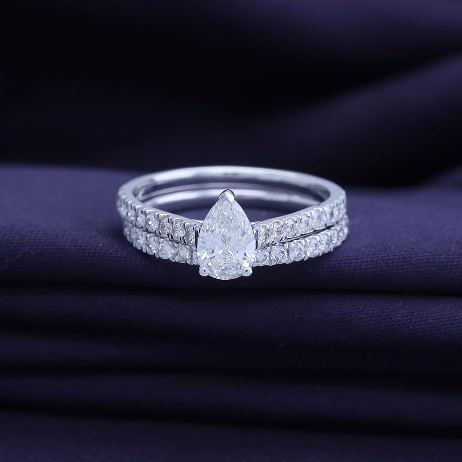 Bridal Ring Set For Women, 1.00 Carat Pear & Round Shape Lab Grown Diamond Teardrop Promise Wedding Ring Set In 10K Solid Gold or Sterling Silver Jewelry Gifts For Her (1.00 Cttw)