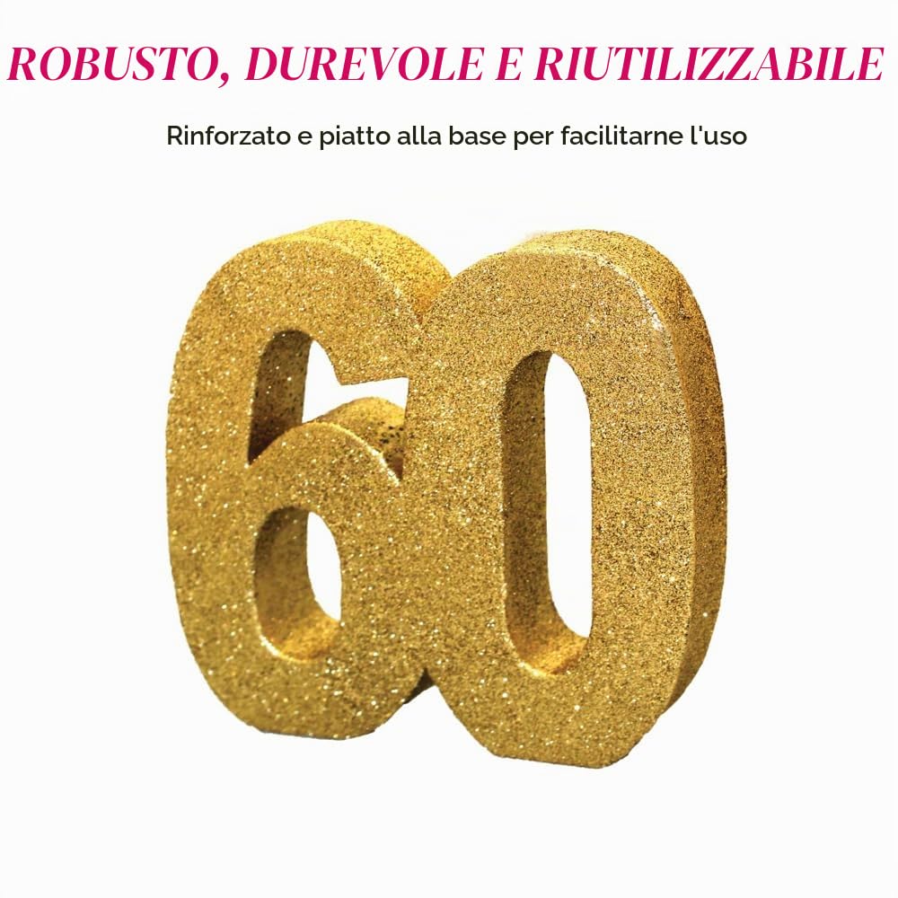 Numero 60 glitter decorazione da tavolo oro | Centrotavola | Decorazioni per la tavola | Decorazioni per il 60° compleanno | Confezione da 1 | 20 cm |H105
