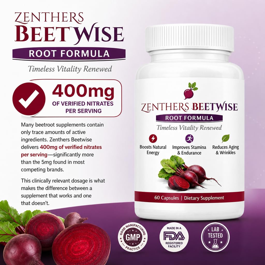 1PcsZenthers Beetwise Cold Pressed 400mg, Beetwise by Zenthers, Concentrated Beetroot, Natural Beetroot Supplement Formula,Vegan, 60 Capsules — Amazon image 7
