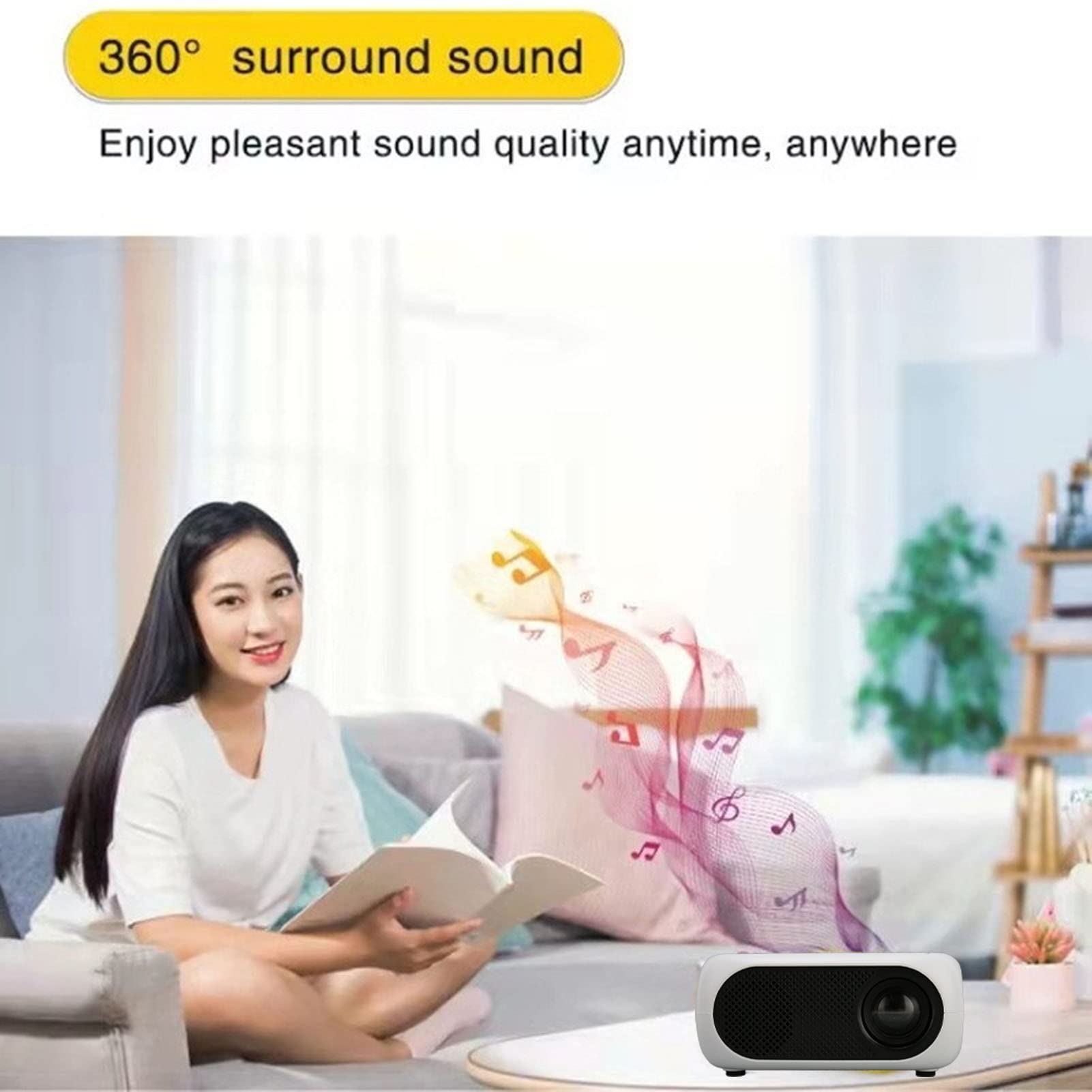 Mini Proiettore Portatile, Videoproiettore Home Theater con Surround a 360 Gradi, Supporto Full HD 1080P, Interfacce Multiple, per Home Theater, Smartphone, Laptop (Spina