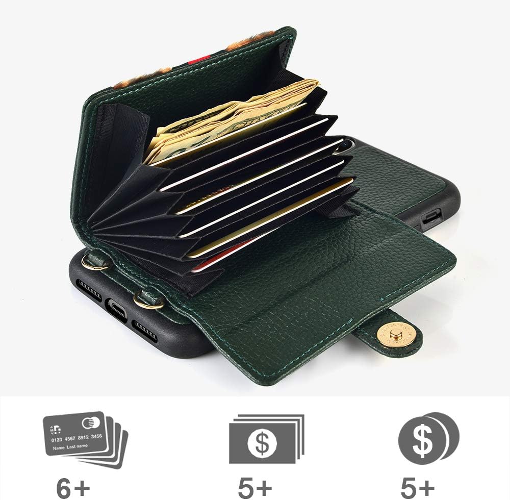 iPhone Xs Max Wallet Case, JLFCH iPhone Xs Max Crossbody Case Leather Purse with Card Holder Crossbody Chain Fashion Leopard Wrist Strap Protective for Apple iPhone Xs Max 6.5 inch - Midnight Green