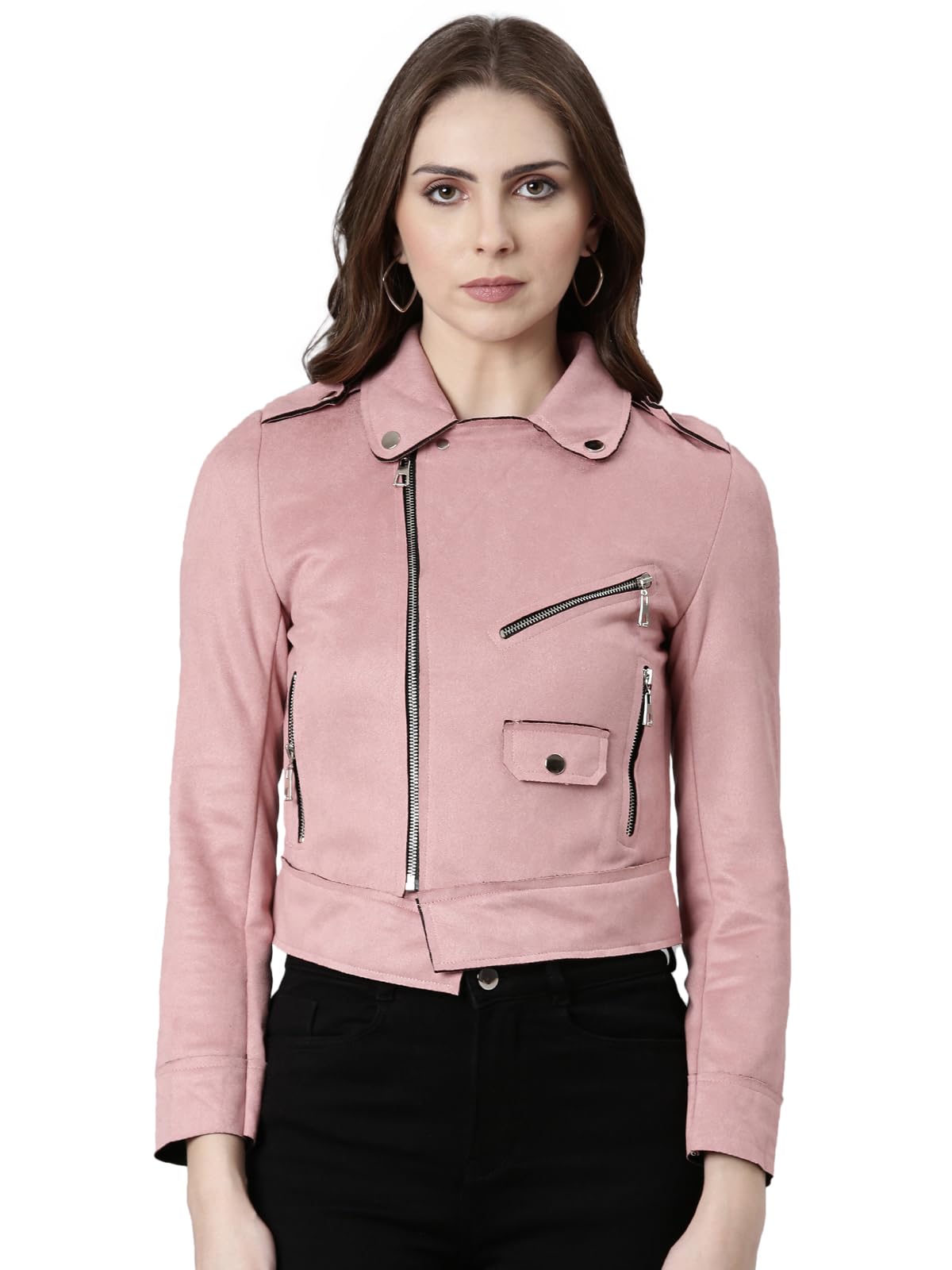 showoffff Women Solid Tailored Jacket | Lapel Collar Full Sleeves Suede Jacket for Womens | Regular Fit Regular Length Jacket for Women's-picture-38