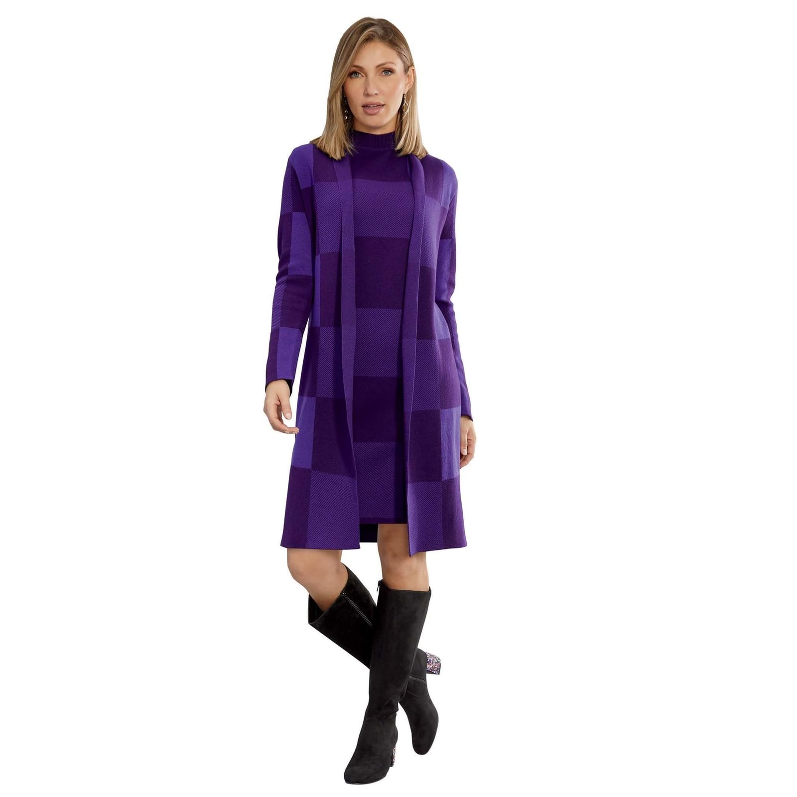 Masseys Women's Plaid Sweater Dress and Jacket Set